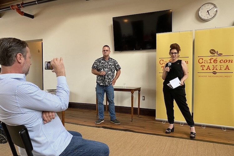 Tracy Midulla and Devon Brady of Crab Devil talk about the arts at Cafe con Tampa as City Councilman Bill Carlson streams the program live.