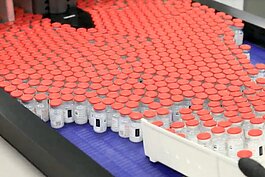 Vials of the Moderna vaccine coming off the production line.