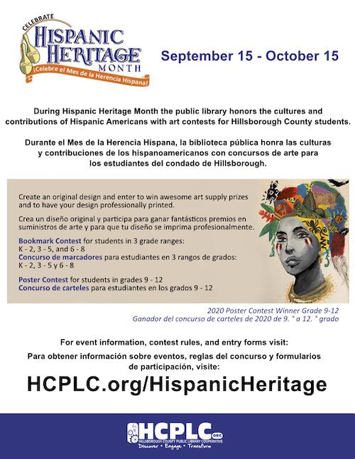 More information on how the Tampa-Hillsborough County Public Library's art contest honoring National Hispanic Heritage Month.
