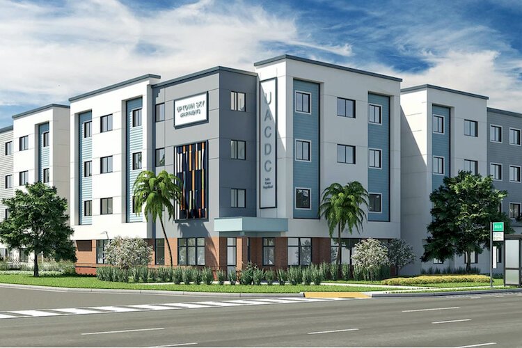 Architectural rendering on new Uptown Sky apartments near USF in Tampa.