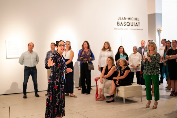 Joanna Robotham giving a tour of Jean-Michel Basquiat: One Master Artist / Two Masterpieces in September 2019.