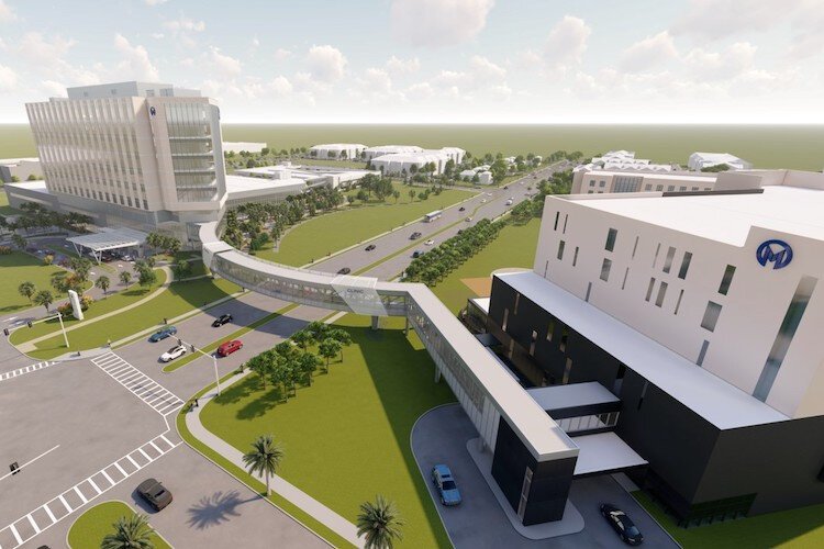 This concept art depicts how the H. Lee Moffitt Cancer Center hospital expansion on McKinley Drive will look upon its opening in 2023.