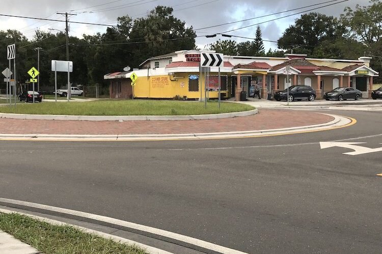 Three new roundabouts along 34th Street in East Tampa help calm traffic and improve pedestrian safety along the north-south arterial roadway that runs through the residential Jackson Heights neighborhood.
