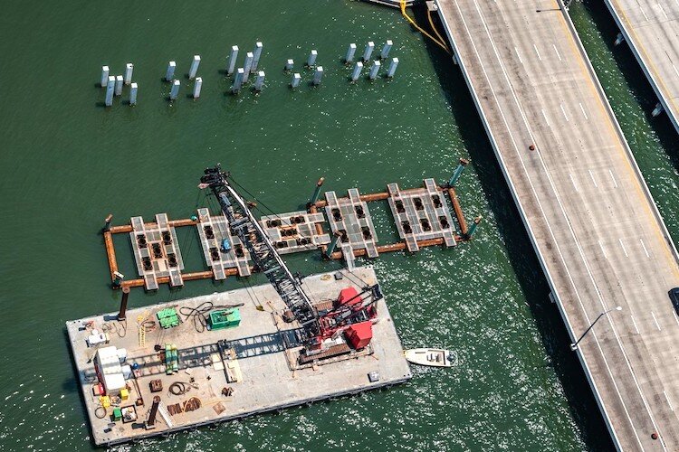 Construction along the Howard Frankland Bridge is on target and on budget, according to the Florida DOT.