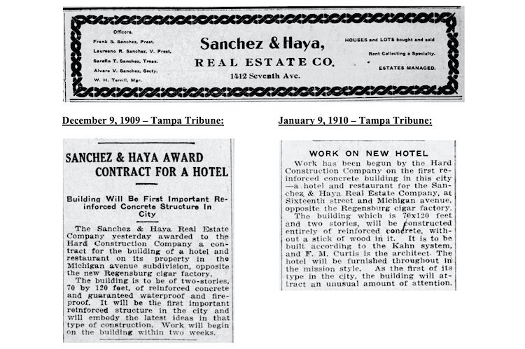 News clips from 1909-10 on construction of original hotel now being considered for restoration.