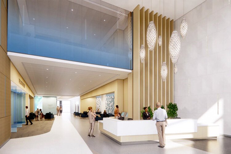 This artist rendering shows the future lobby of the new South Florida Baptist Hospital.