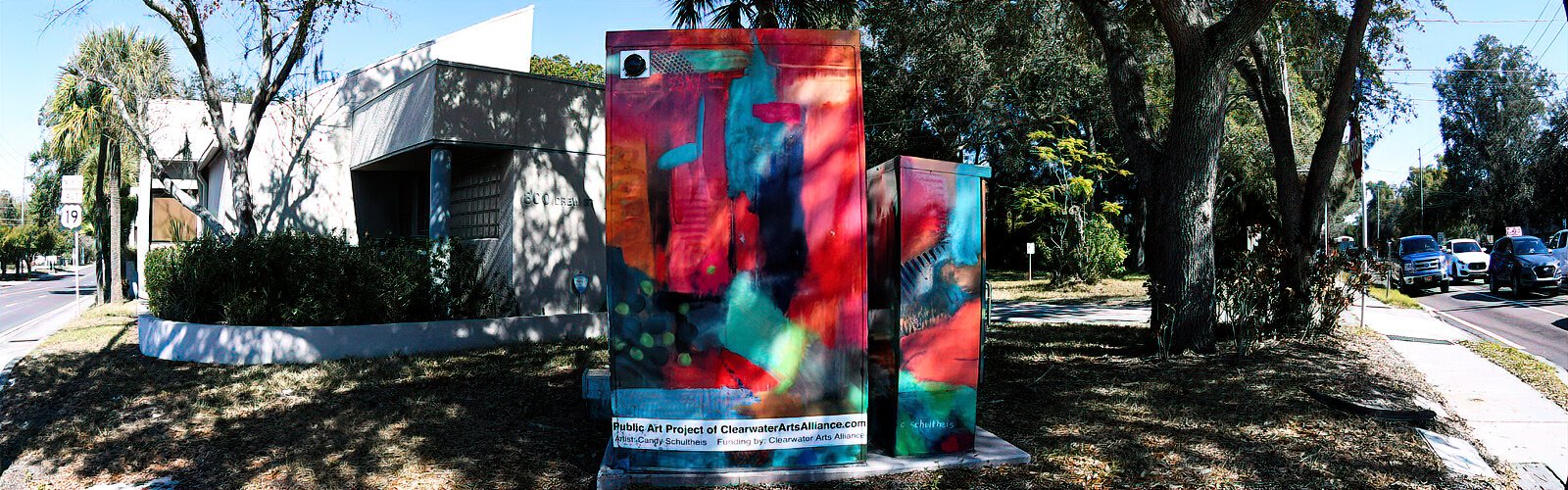 Dunedin artist Candy Schultheis created her artwork “You Can’t Get There From Here” for the art-wrapped signal boxes Public Art Project of Clearwater Arts Alliance.