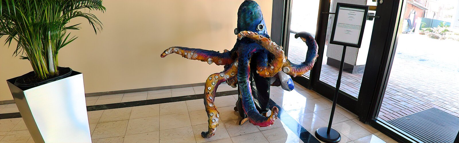 Terri Gray’s “Oceans 8” sculpture is made of recycled beach trash collected during The Big Clean-Up, the largest week-long community clean-up undertaken in October 2021 by Ocean Allies and the city of Clearwater.