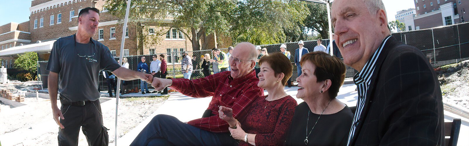 Cyril Paccard warmly bumps fists with an elated John Sykes, celebrating the successful fruition of the Sykes and Vaughns’ vision. UT is now home to the largest Ars Sonora in the world and the first of its kind in the U.S.