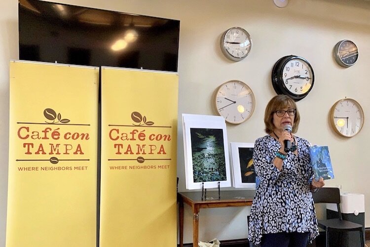 Tampa's first Wordsmith Gianna Russo talks about her new book at Cafe con Tampa at the Oxford Exchange on April 1, 2022.