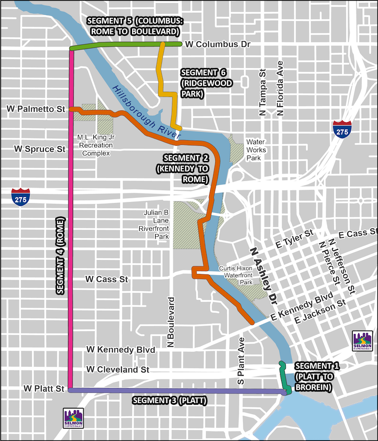 The City of Tampa plans to add another 3.5 miles to the Tampa Riverwalk along the west bank of the Hillsborough River.