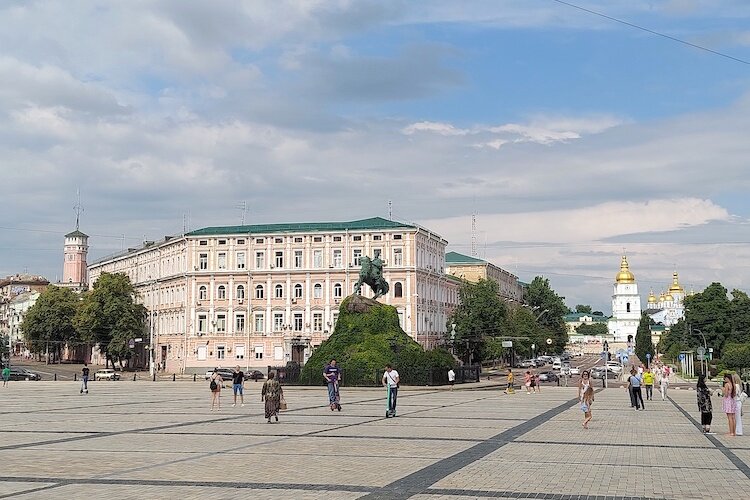 A pre-war street scene in Kyiv, Ukraine,