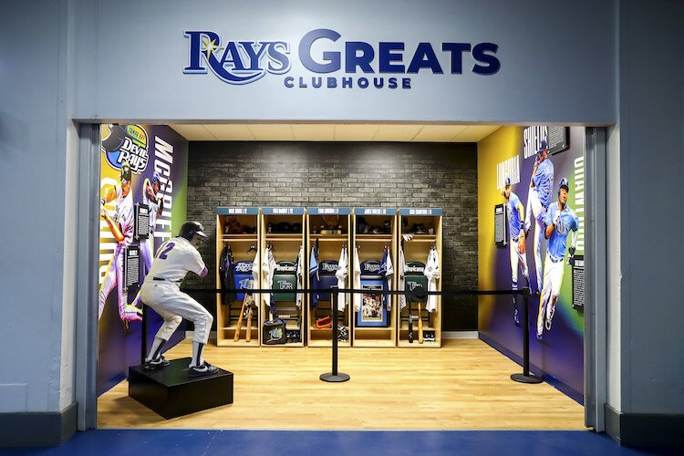The Wade Boggs statue greets visitors to the Rays Greats Clubhouse Section at the new Rays Museum. Boggs wore No. 12 in first two seasons of the team’s existence and that number is retired.