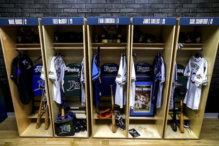 Replica lockers of perhaps the five biggest names in Rays franchise history.