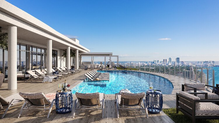 A rendering of the front roof deck pool at Altura Bayshore.