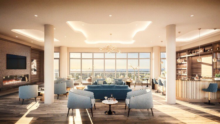 A rendering of a clubroom at Altura Bayshore.