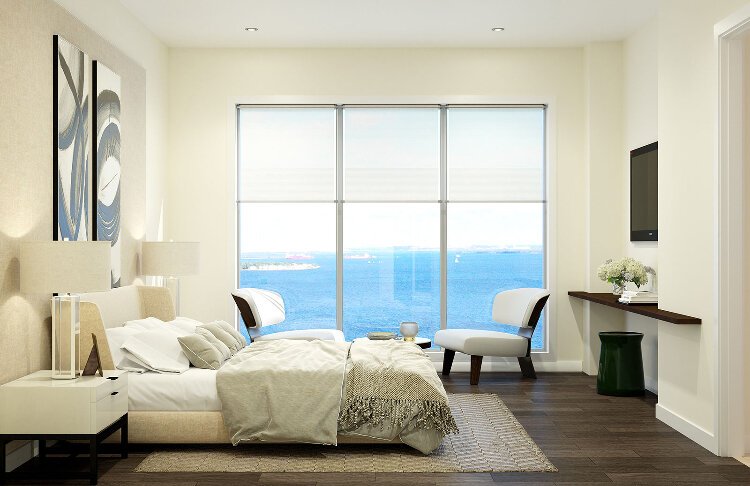 A rendering of a bedroom at the luxury Altura Bayshore.