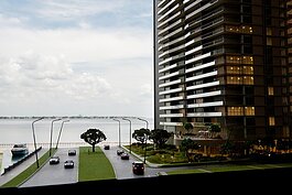 A view of a model showing what the Residences by Ritz Carlton should look like at completion some time in 2024. The road in front depicts Bayshore Boulevard looking south.