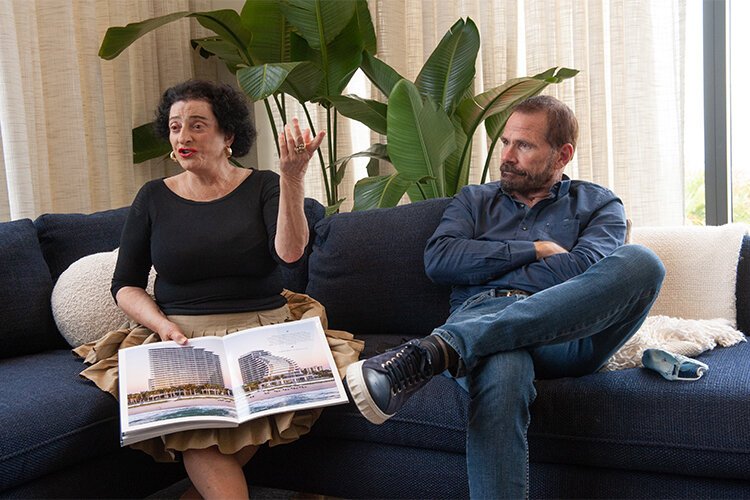 Realtor Toni Everett and developer Mike Hammon in a model condo at the Residences by Ritz-Carlton.