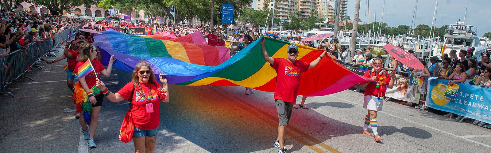 The largest Pride Flag at this years St Pete Pride Parade is carried along the route.