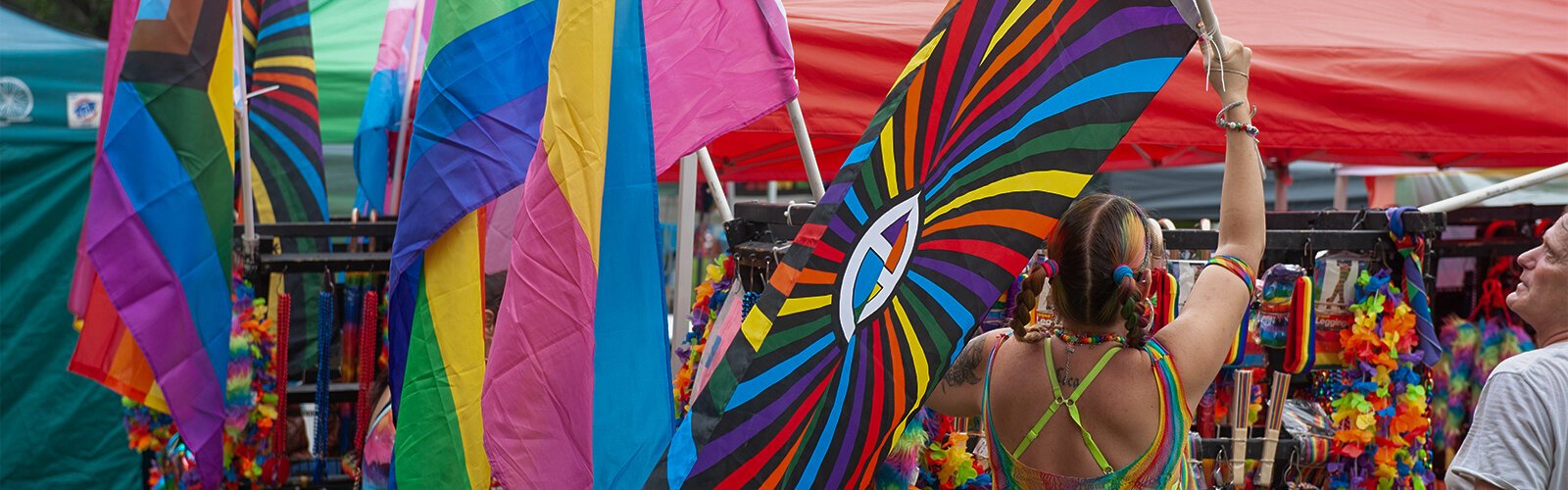 The vendor area at the St Pete Pride Parade had a flag for everyone who wanted to buy one.