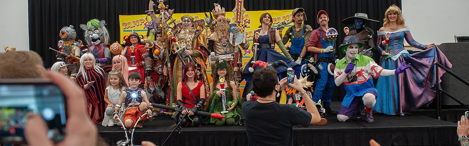 All the winners in every category of the costume contest at the Tampa Bay Comic Con return to the stage for a large group photo.