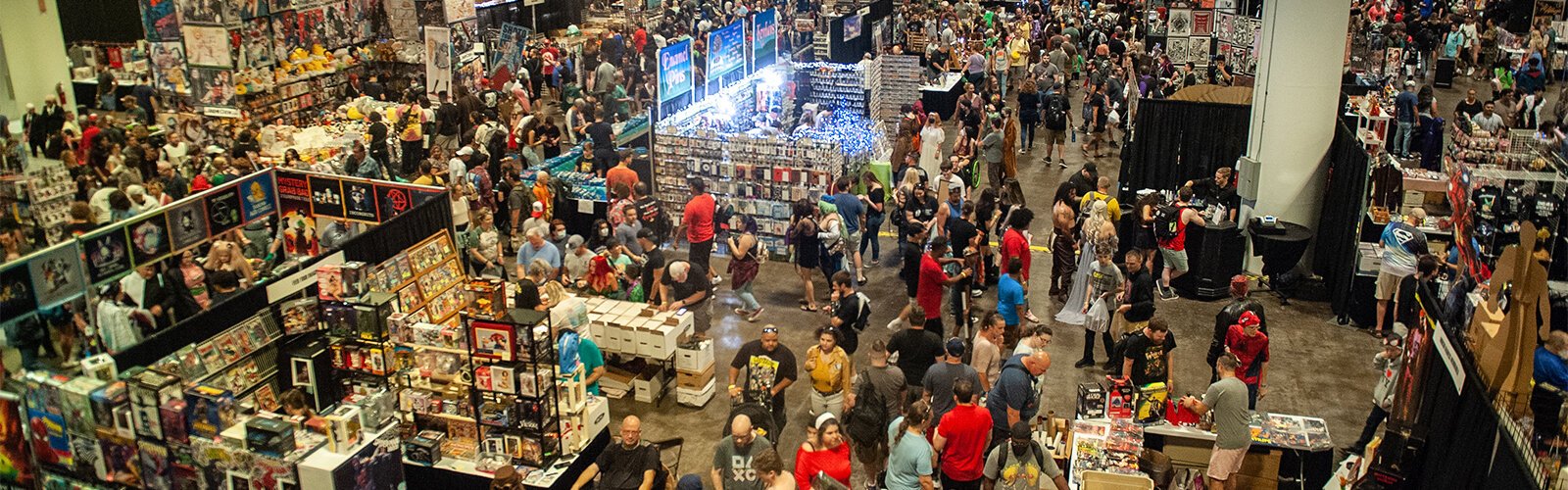 An overhead view of a small section of exhibitors at this year's Tampa Bay Comic Con at the Tampa Convention Center