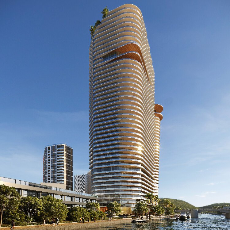 A rendering of the apartment tower planned at the Related Group's recently-purchased property along the Tampa Riverwalk.