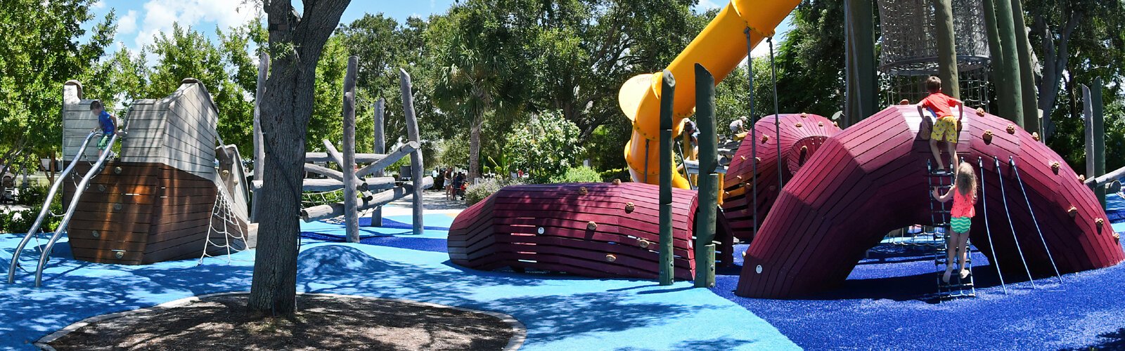 Designed by one of the premier playground companies in North America, the Glazer Family Playground provides a nautical-themed play adventure for children ages 2 to 12.