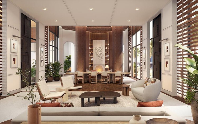 Rendering of a first floor lobby at Pendry Residences Tampa.