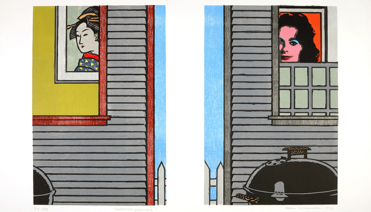 Roger Shimomura's "American Neighbors" is part of the exhibit “Borrow and Steal: Appropriation from the Collection" at the Museum of Fine Art, St. Petersburg.