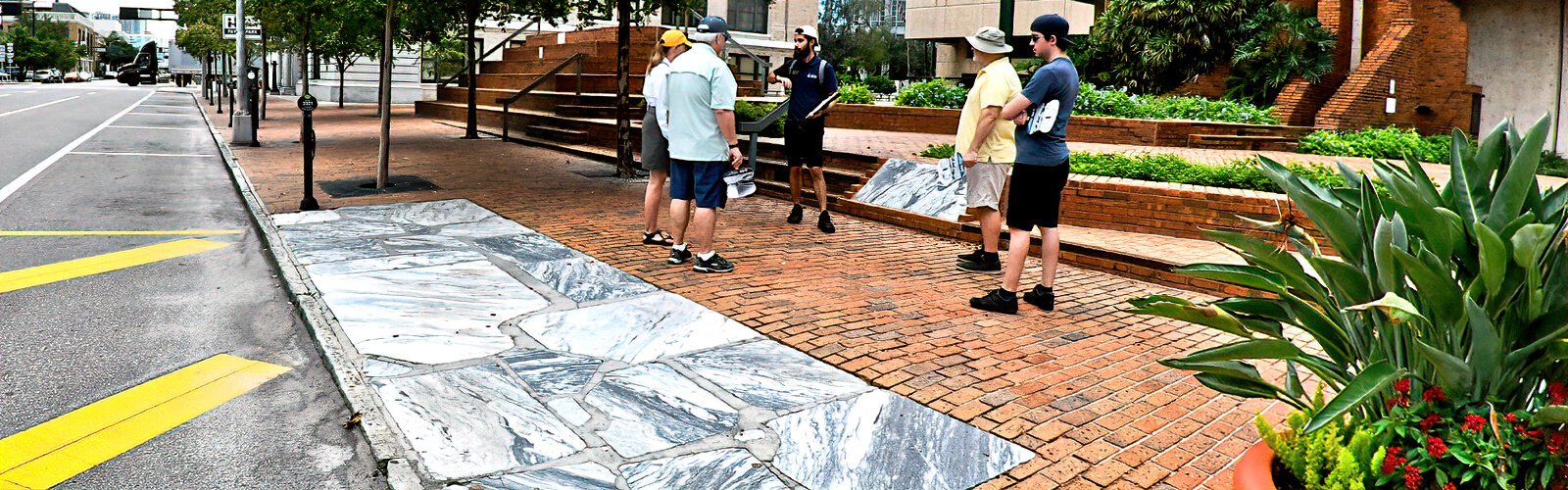 – A  Tampa Bay History Center walking tour of downtown Tampa brings participants to the remnants of Tampa’s first paved sidewalk on Lafayette Street, now East John F. Kennedy Boulevard. The sidewalk was built from Georgia marble in 1888.