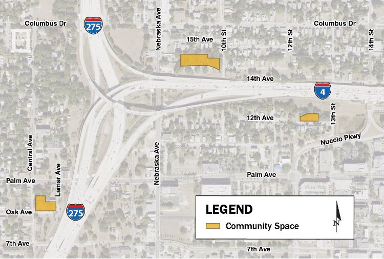 FDOT plans to include community spaces at three locations as part of construction projects on Interstate 275 and the I-275/I-4 interchange in Tampa.