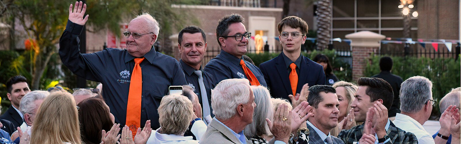 Ars Sonora makers Pierre Paccard, his sons Cyril and Philippe and grandson Thomas, from the Paccard Bell Foundry in Annecy, France, are recognized and warmly applauded.