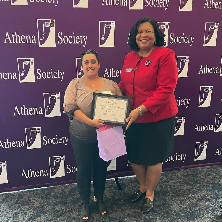 2022 Phyllis Marshall Career Assistance Grant winner Crystal Doria and Career Assistance Grants Committee Chair Judge Mary Scriven.