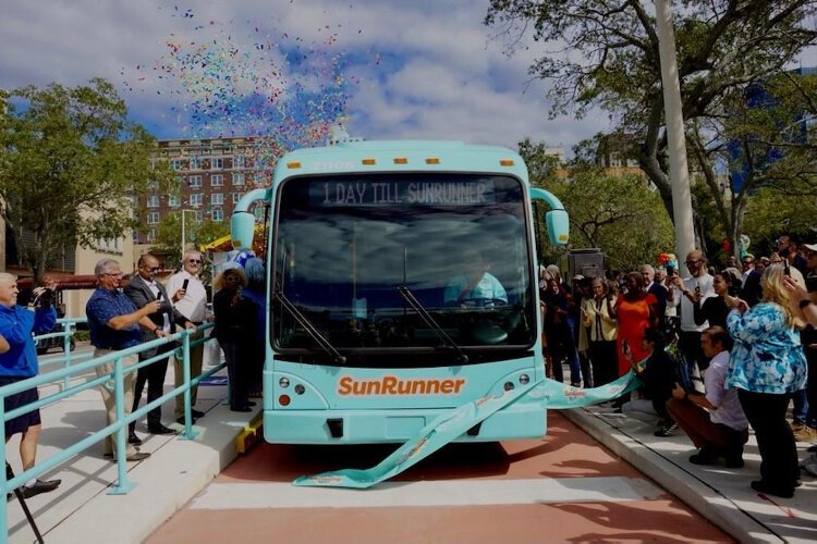 SunRunner, Tampa Bay's first bus rapid transit system, runs between downtown St. Petersburg and St. Pete Beach.