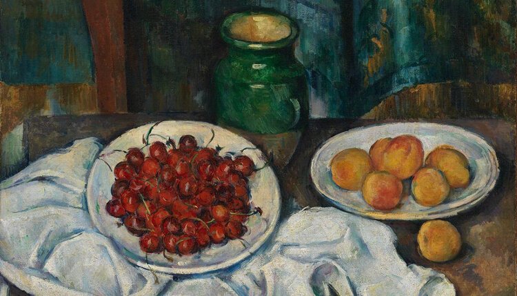 Paul Cézanne's "Still Life With Cherries And Peaches" is part of the exhibition "True Nature: Rodin and The Age of Impressionism" at the Museum of Fine Art, St. Petersburg.