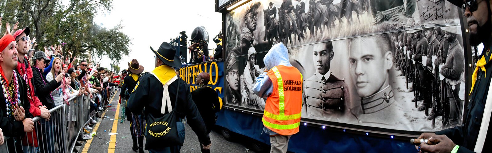 The Buffalo Soldiers float makes its way down Bayshore Boulevard. Buffalo soldiers were African American soldiers who mainly served on the Western frontier following the Civil War.