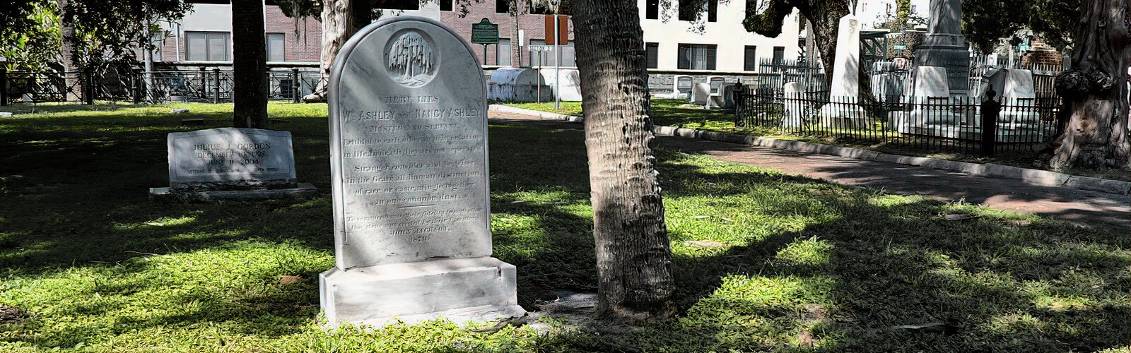 This gravestone marks the love story between William Ashley, a white man, and his servant Nancy, a Black woman, both buried together for eternity. She’s the only Black person buried in the white section of Oaklawn Cemetery.