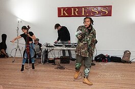 Electric cellist Brianna Tam, DJ “Mes” and rapper “Kay Three” perfrom during an evening celebrating the new arts hub in the Kress Building on Seventh Avenue in Ybor City.