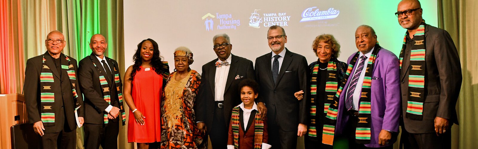 Posing for a group photo are Fred Hearns, Cedric McCray, Kari Knowles, Mrs and Mr. Clarence Fort, Avery Williams, C. J. Roberts, Mrs. and Dr. Bernard LaFayette Jr. and Curtis Stokes