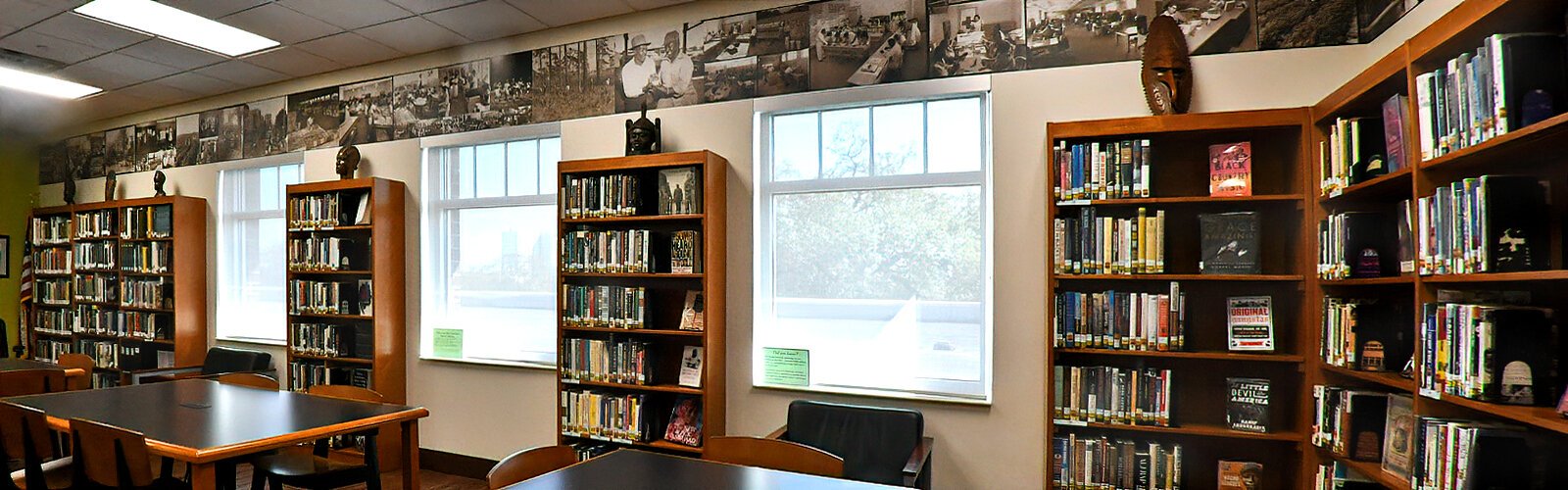 Enhanced with a display of authentic African art, the African American History & Genealogy Library at the Robert W. Saunders, Sr. Public Library features titles on African American life, history and culture and a genealogy reference collection.