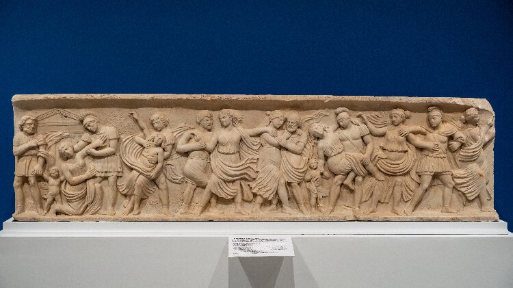 Roman marble sculpture dating to the Imperial period (ca. 150 - 200 BCE), depicting the Abduction of the Sabine Women.
