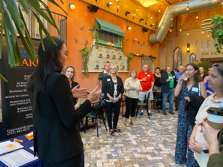 AMPLIFY Clearwater President and CEO Amanda Payne speaks during the first Clearwater Business SPARK "Get Connected" event.