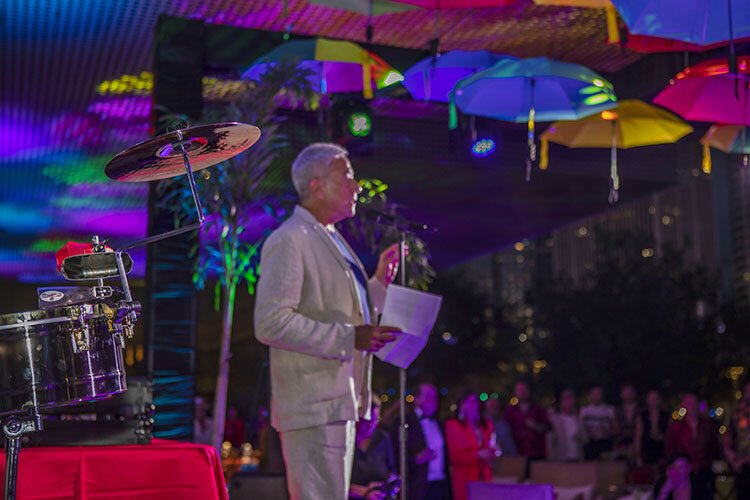 Tampa Museum of Art Executive Director Michael Tomor thanks attendees at Pride & Passion: Sabor.