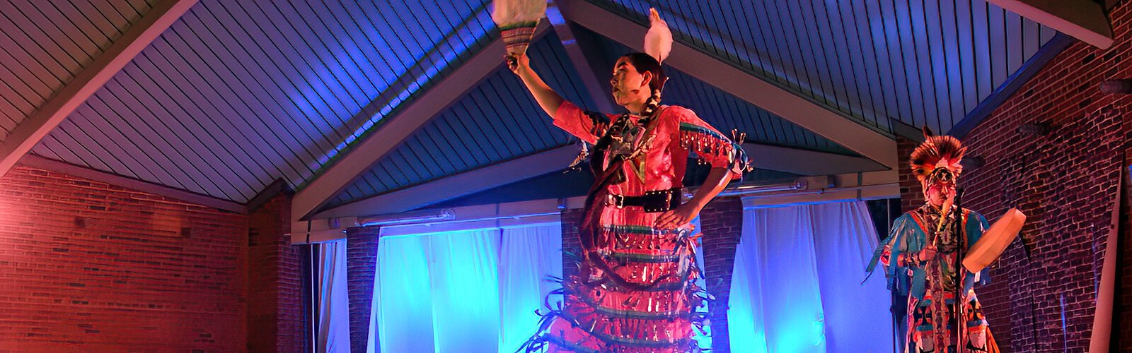 CreeAtive Native American performers Dakota Shaw and Otter Oliver of the Cree and Dakota nations, perform the “Jingle Dress Dance” on stage at the Tampa City Ballet's first Dance Now festival.