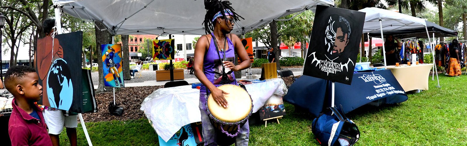 Performance artist Lakeema Matthew entertains festival goers at Tampa's Juneteenth celebration with her drumming, encouraging others to find their purpose and live a life with no regrets.