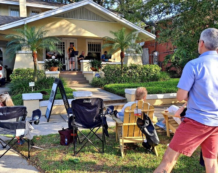 The weekly Front Porch Jazz concert series typically draws a crowd of 10 to 20 people.