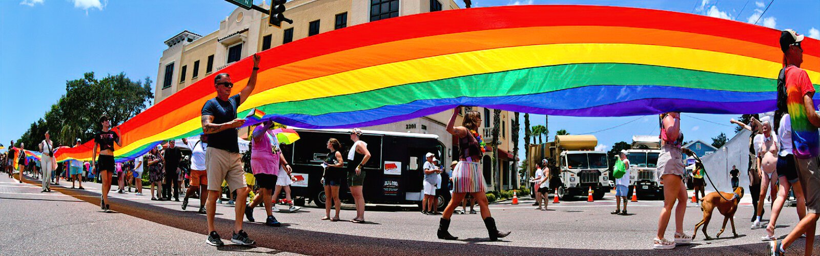 A symbol of LGBTQ pride, a gigantic Pride banner is carried down Central Avenue during the St Pete Pride’s street festival on Sunday June 25th.