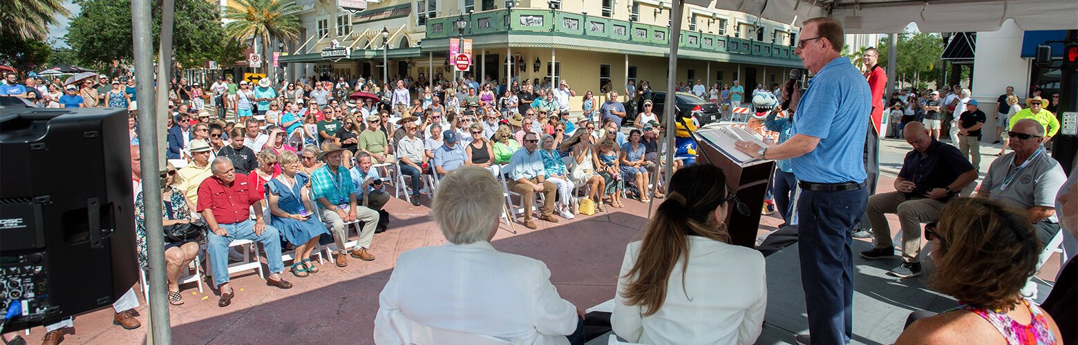 Clearwater Mayor Brian Aungst Sr. speaks during the Coachman Park grand opening.